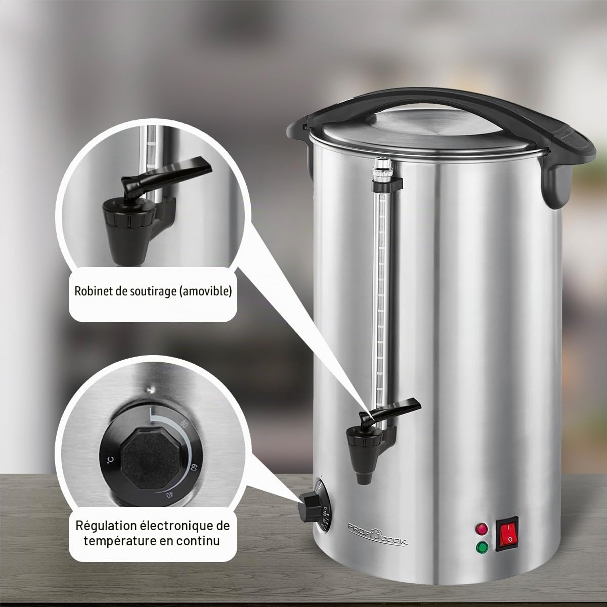 ProfiCook® Distributeur de boissons chaudes | Chauffage | Maintien au chaud | Vin chaud, café, thé, punch ou soupes | Boîtier en acier inoxydable de haute qualité | 7 litres | PC-HGA 1196 | argent