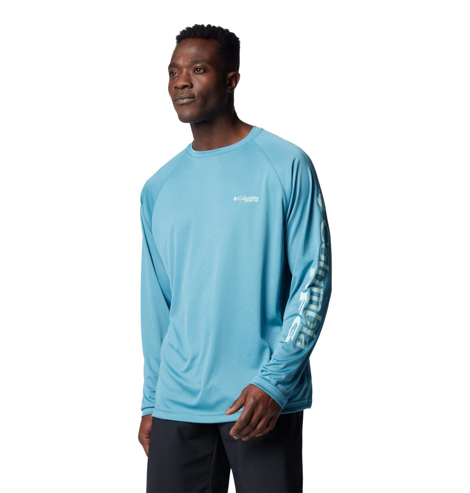 Columbia Men's Canyon Blue/Icy Morn Logo Terminal Tackle Long Sleeve Fishing Shirt, Small