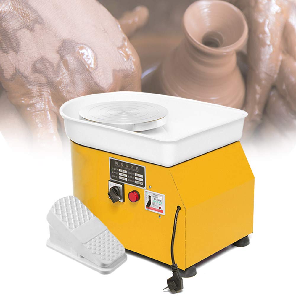 KATLY Electric Pottery Wheel,25cm Turntable Ceramic Forming Modeling Machine,with Adjustable Foot Lever Pedal,for Home School DIY Gifts and Children's Learning, Clay Art,250W-Pedal-Yellow