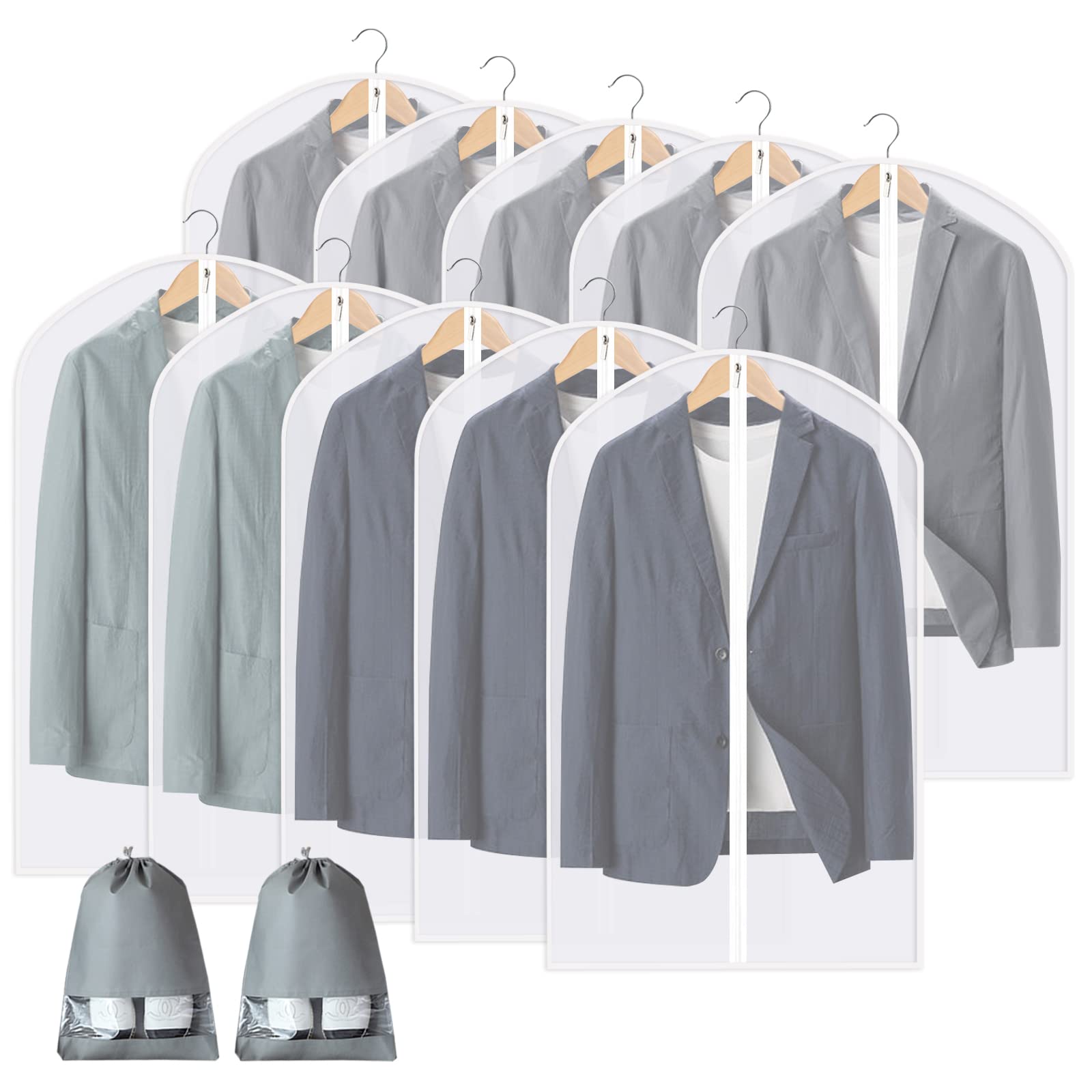 40" Garment Bags for Hanging Clothes, 10 Packs Suit Bags for Closet Storage, Plastic Waterproof Suit Cover Bags with Zipper for Coats, Jackets, Shirts (Set of 10)