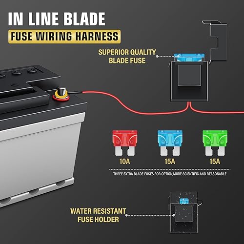 Miniatura 3 de SKYWORLD Kit de arnés de cableado de barra de luz LED, 40 A, 12 V CC, 2 conductores, fusible de relé de luz LED, intermitente estroboscópico,