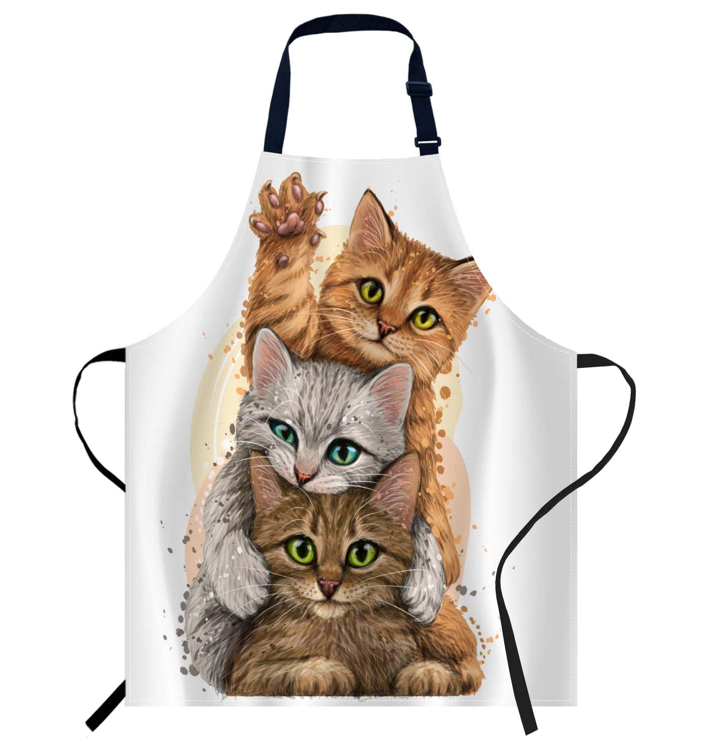 Smooffly Three Cute Kittens Apron Adjustable Apron Cooking Kitchen Chef Women Men Aprons for Home Kitchen Restaurant