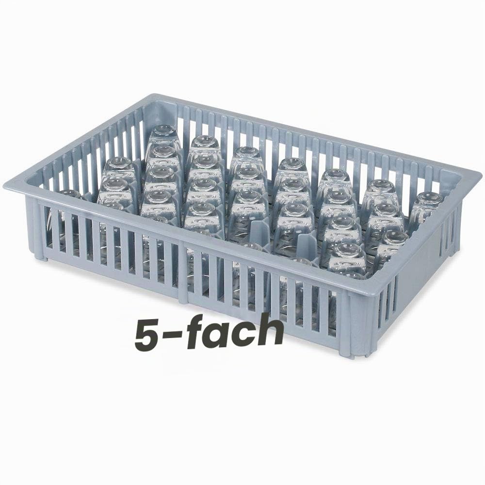 5x Spülkorb für Schnapsgläser, mit 33 Fächern, LxBxH 390x260x80 mm, grau