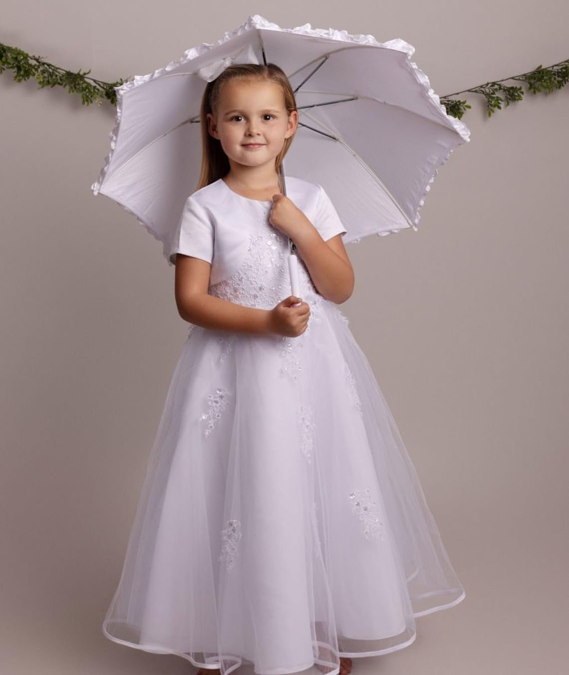 Elegante Vestido de Encaje Blanco para niña de Las Flores con Bolero Bodas y Eventos Formales