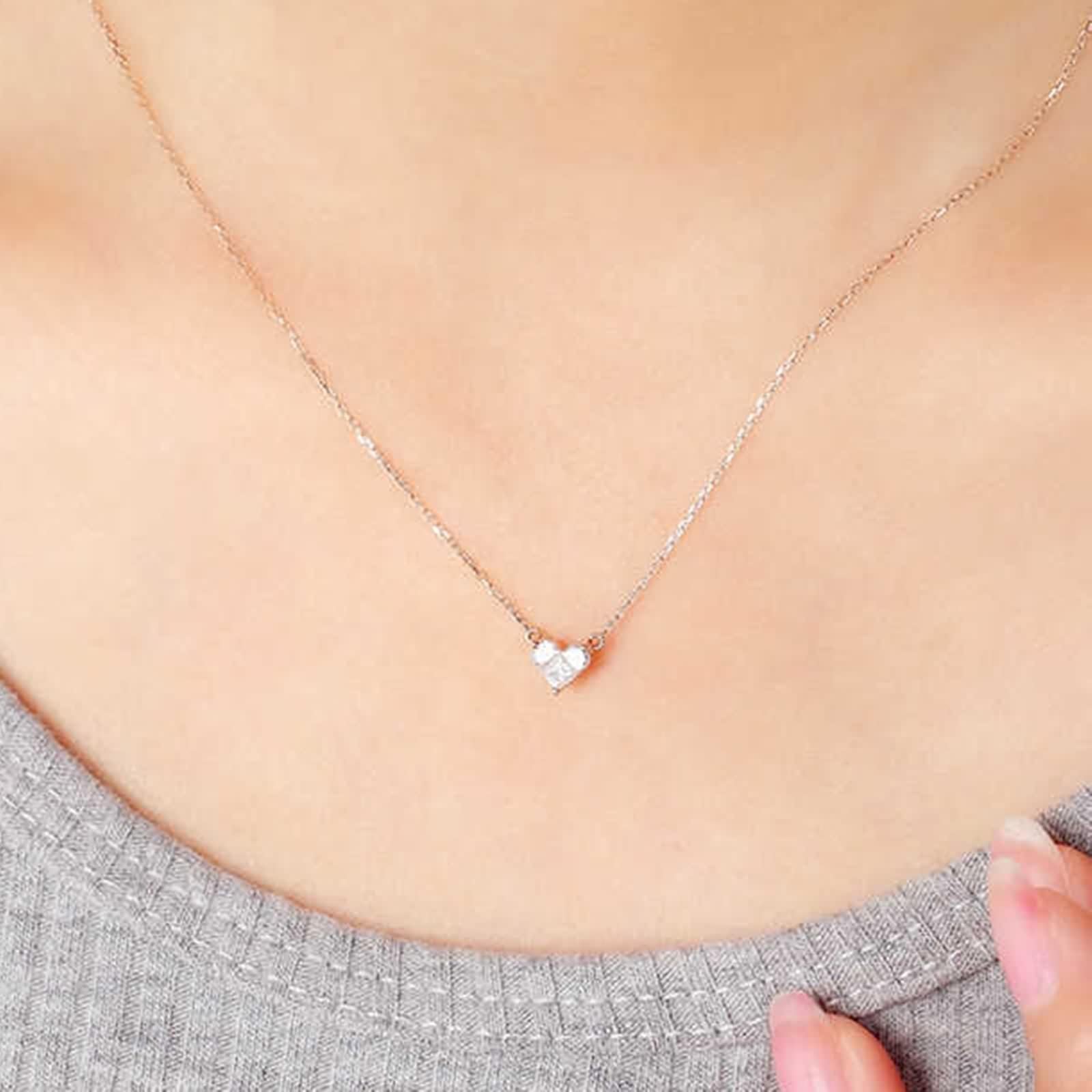 Collares de diamantes creados en laboratorio, collar de cadena para mujer, colgante de corazón de rompecabezas blanco, joyería de oro rosa de 9 K, 14 y 18 quilates