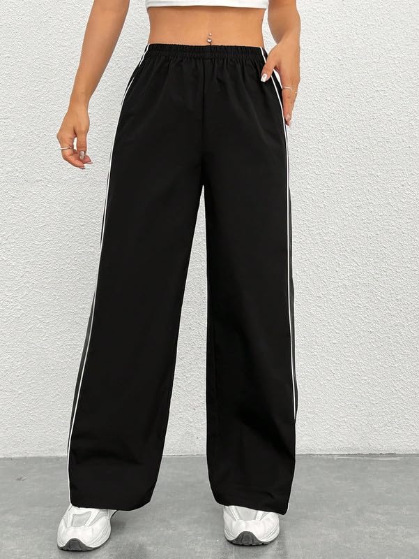 Image of Paralians Women's Straight Fit Polyester Track Pants with Contrast Side Piping | Elastic Waist Comfortable Sports & Casual Wear Bottoms