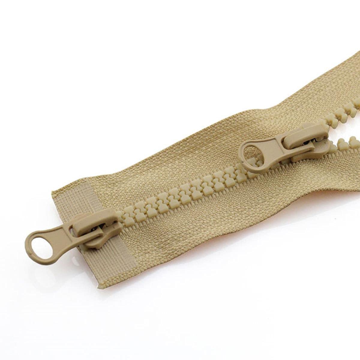 XXHNBF Zipper for Bags, Ziper Puller,Zip Fixer, Sliders Zipper,Sewing Zips,Ended Fasteners,5# Open-end Double Slider Length Resin Down Jacket Overcoat(Khaki)