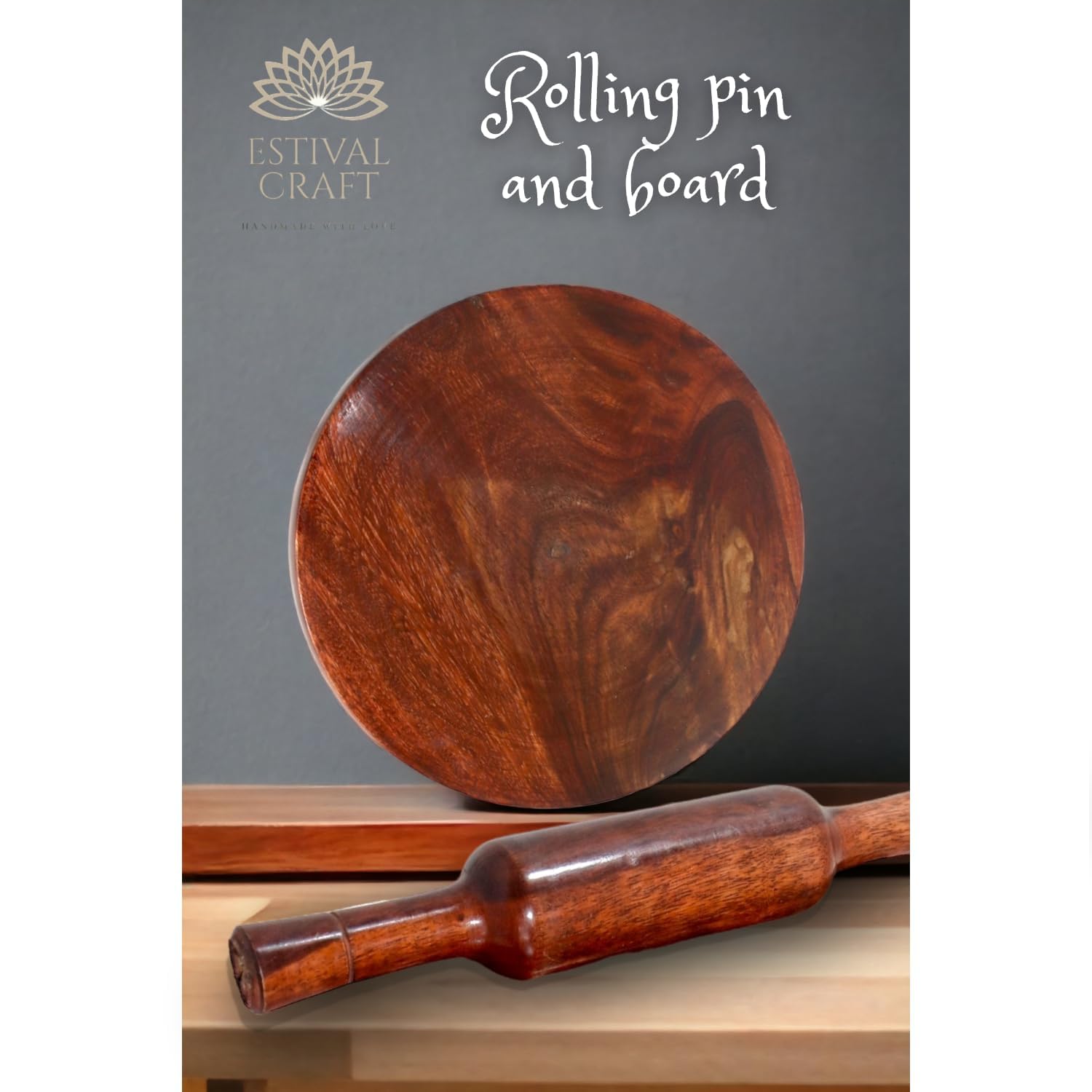 Estival Craft Wooden Roti Maker Chakla Belan Set | Rolling Pin | & Board | Phulka Chapati Maker for Home and Kitchen