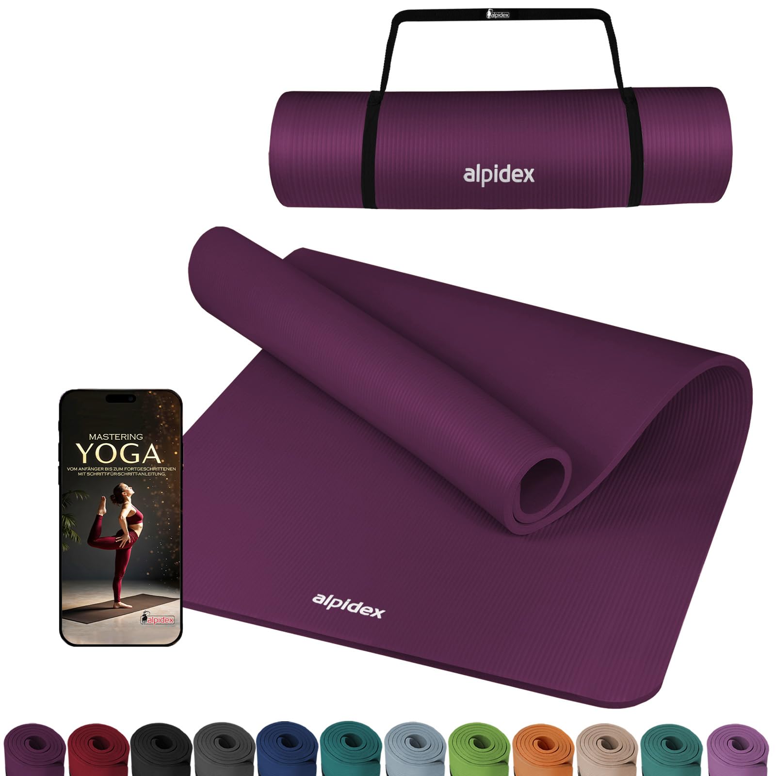 ALPIDEX Yogamatte Dick 1,5 cm 190x60cm Gymnastikmatte