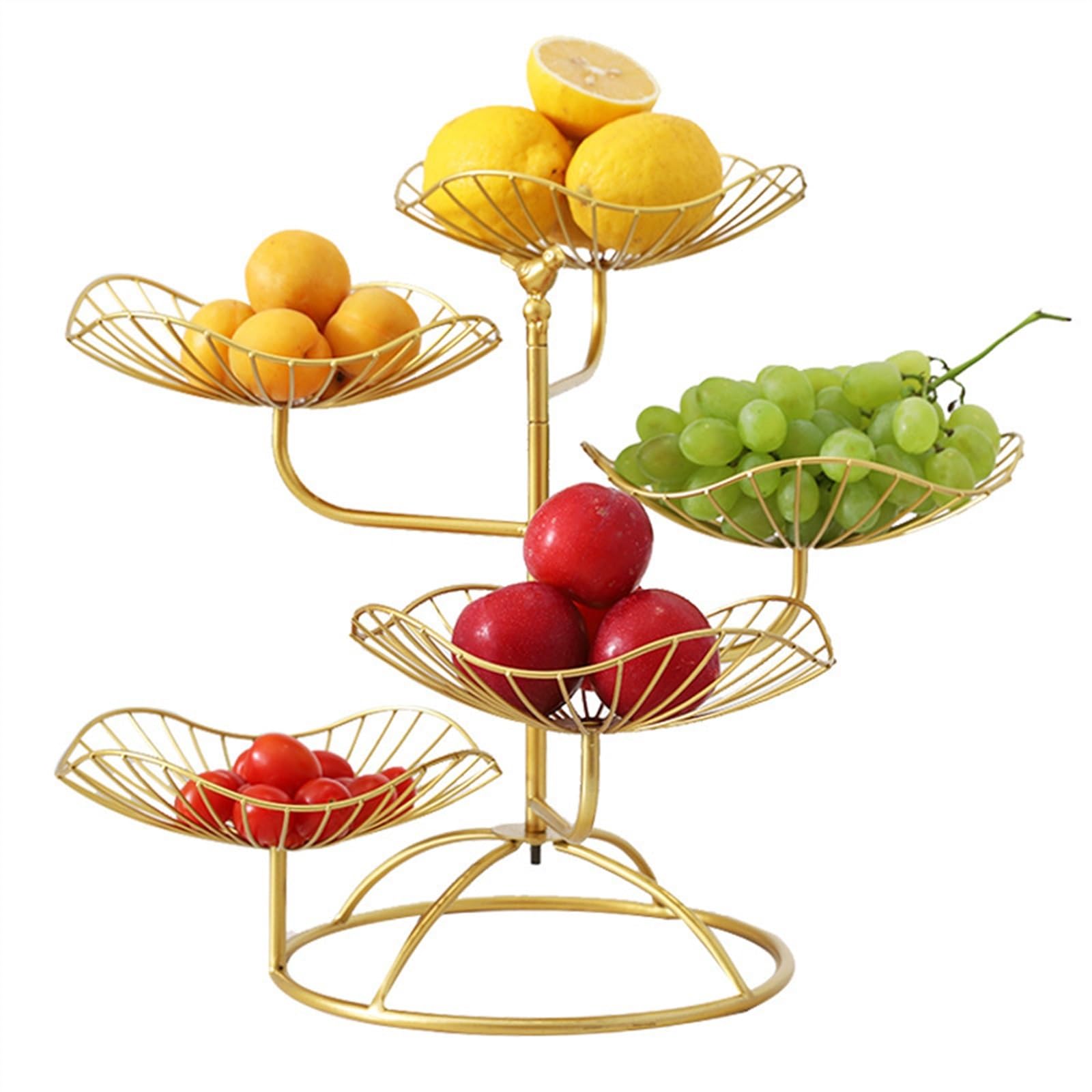 FZL02068LM Fruit Bowl 5 Tier Fruit Basket Lotus Leaf Bowl Iron Stand Home Creative Snacks Storage Drain Desktop Tray for Bread Snack Veggies Produce Versatile