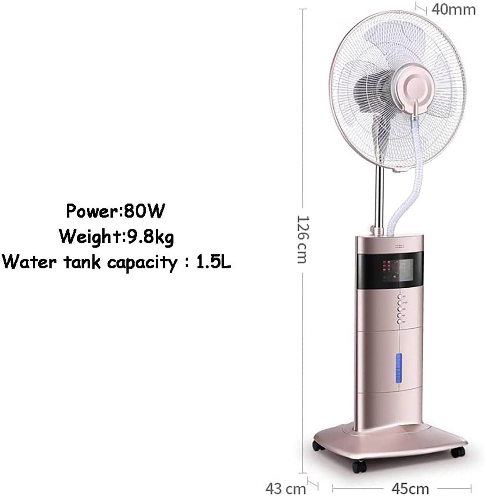 Oscylujący wentylator wieżowy z chłodzeniem mgłą, wyświetlacz LED, nawilżacz jonów ujemnych, pilot zdalnego sterowania, do domowego biura, cichy wentylator 80 W