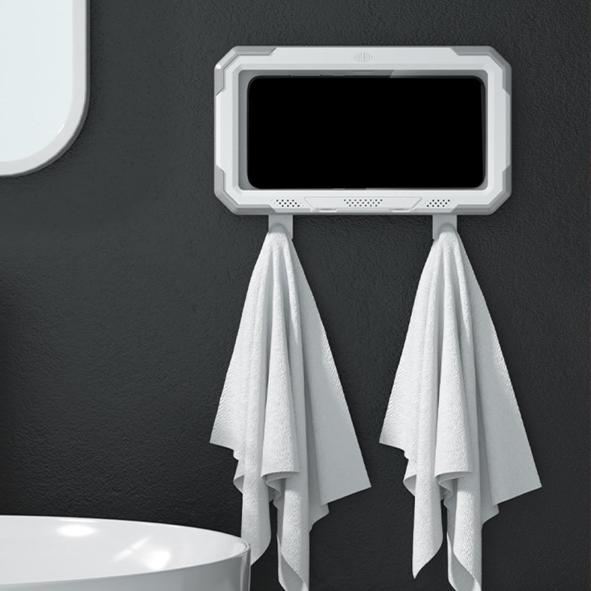 Soporte para Teléfono de Ducha de Plástico Blanco Rotación 360° para Baño, Montaje en Pared, Adecuado para Ver Contenido en Modo Horizontal o Vertical