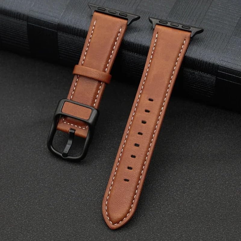 Image of Vintage Leather Compatible Apple Leather Watch Bands for Apple Watch Ultra /Ultra 2 49mm 45mm 44mm 42mm Metal Connector Strap for iWatch Series SE 9 8 7 6 5 4 3