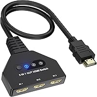 AUKOKIOULA 3x1 HDMI Switch 4K@30Hz - 3 Port Switcher for PS5 Xbox Fire TV Roku, Easy Button Switch to 1 TV/Monitor