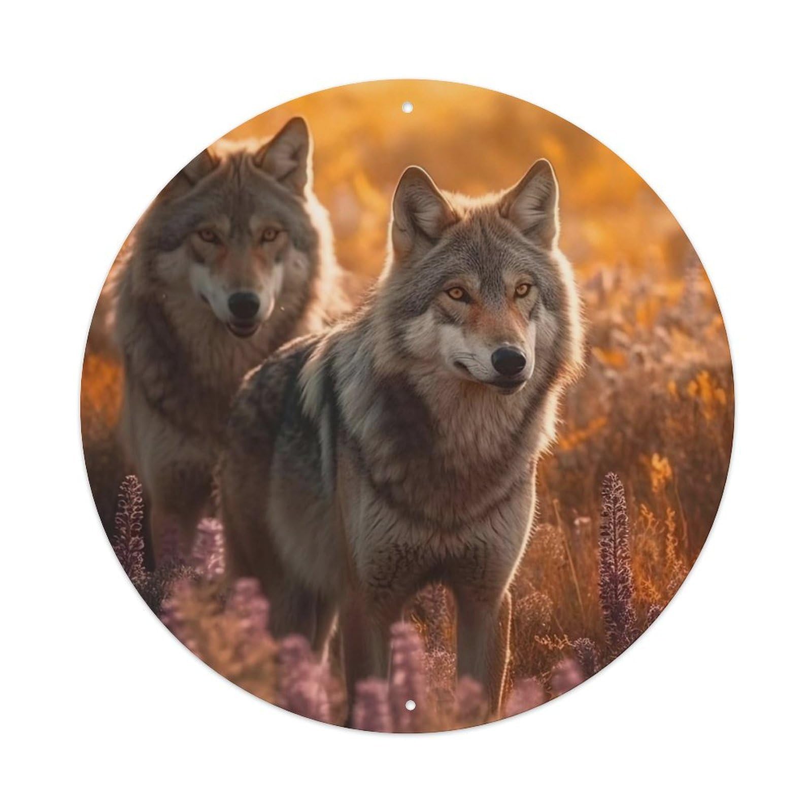 Animal Two Wolves on The Prairie Metal Tin Sign