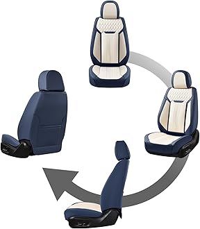 Coverado Seat Covers Full Set, Car Seat Covers Waterproof, Luxury Leather Seat Cover for Cars, Front Seats and Back Seat Cover, Car Seat Cushion, Car Seat Protector Universal Fit Most Cars,Blue&White