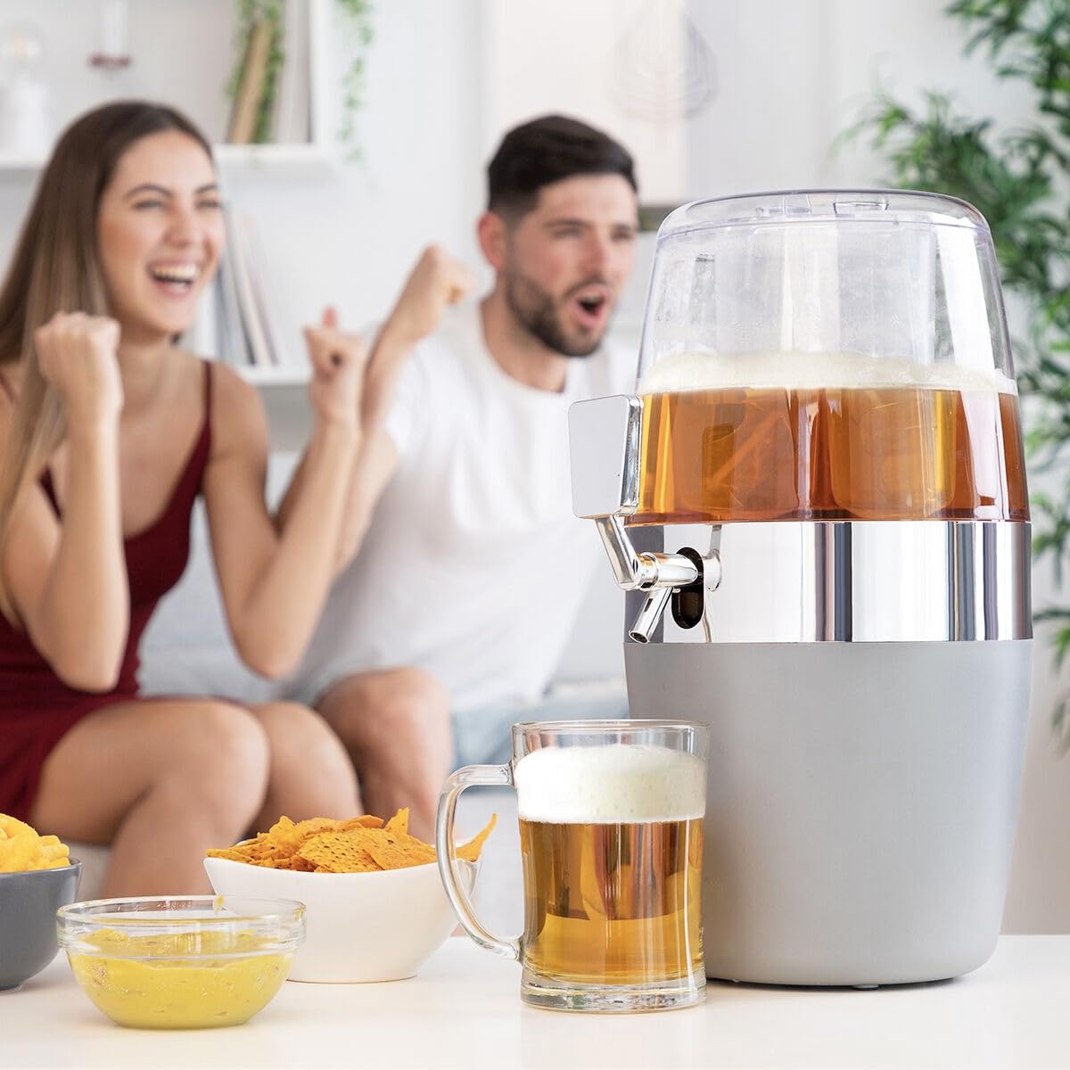 Dispensador de bebidas refrigerante 4 L con grifo antigoteo, doble bandeja de hielo extraíble fuente de bebida transparente, depósito refrigerado para cócteles, jirafa cerveza, sangría, té helado