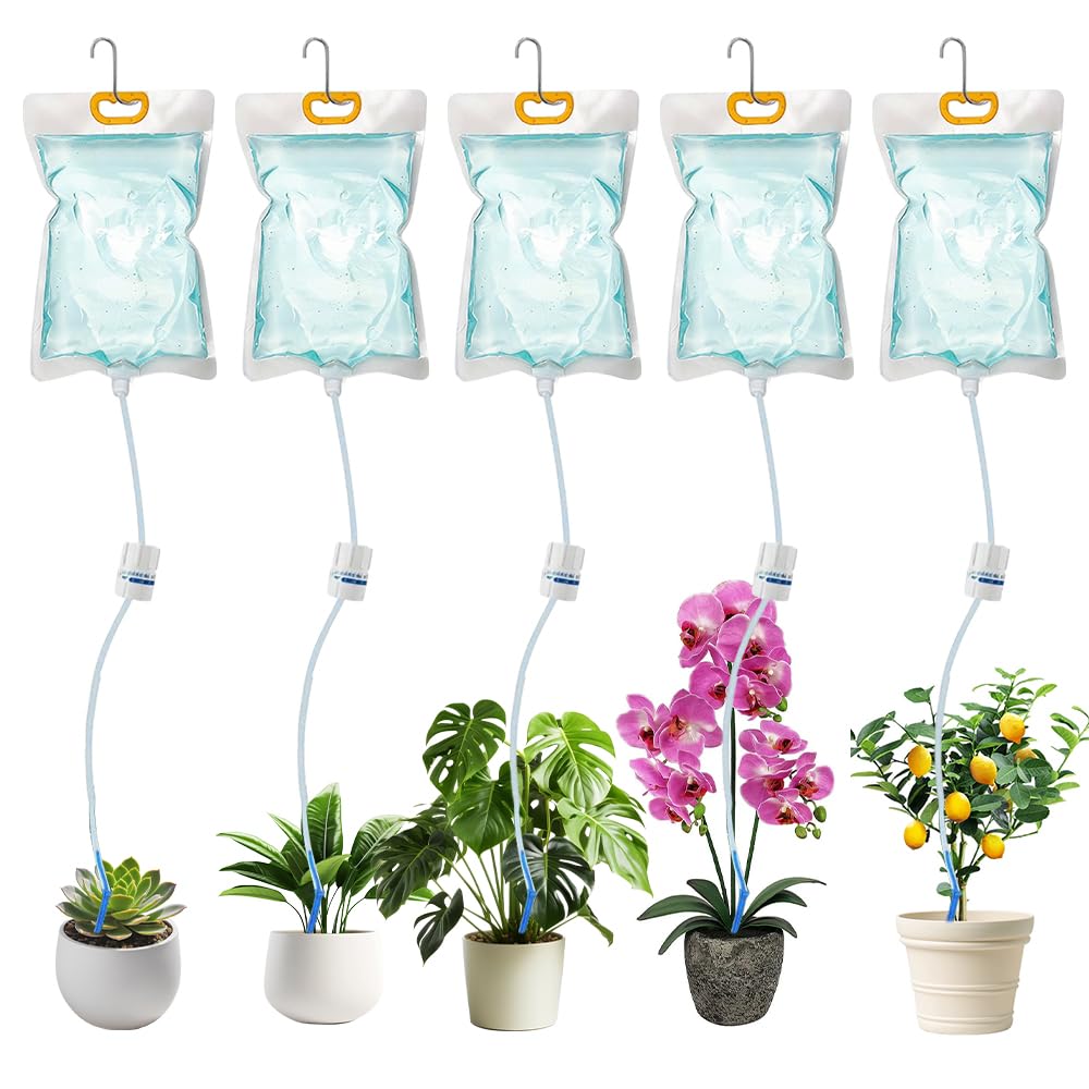 mizikuu 5 Pack Plant Drip Irrigation Kit, 3.5L Automatic Watering System Plant Watering Home Sprinkler Device and S Shape Hook for Indoor and Outdoor
