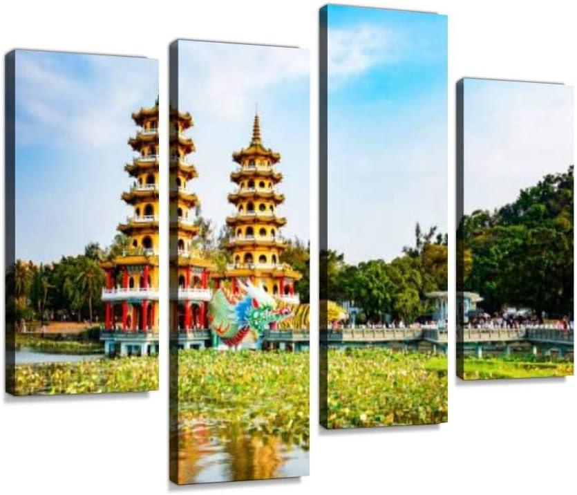 HIPOLOTUS 4 Panel Canvas Pictures kaohsiung taiwan december 14 2016 yuandi temple beiji pavilion at Wall Art Prints Paintings Stretched & Framed Poster Home Living Room Decoration Ready to Hang