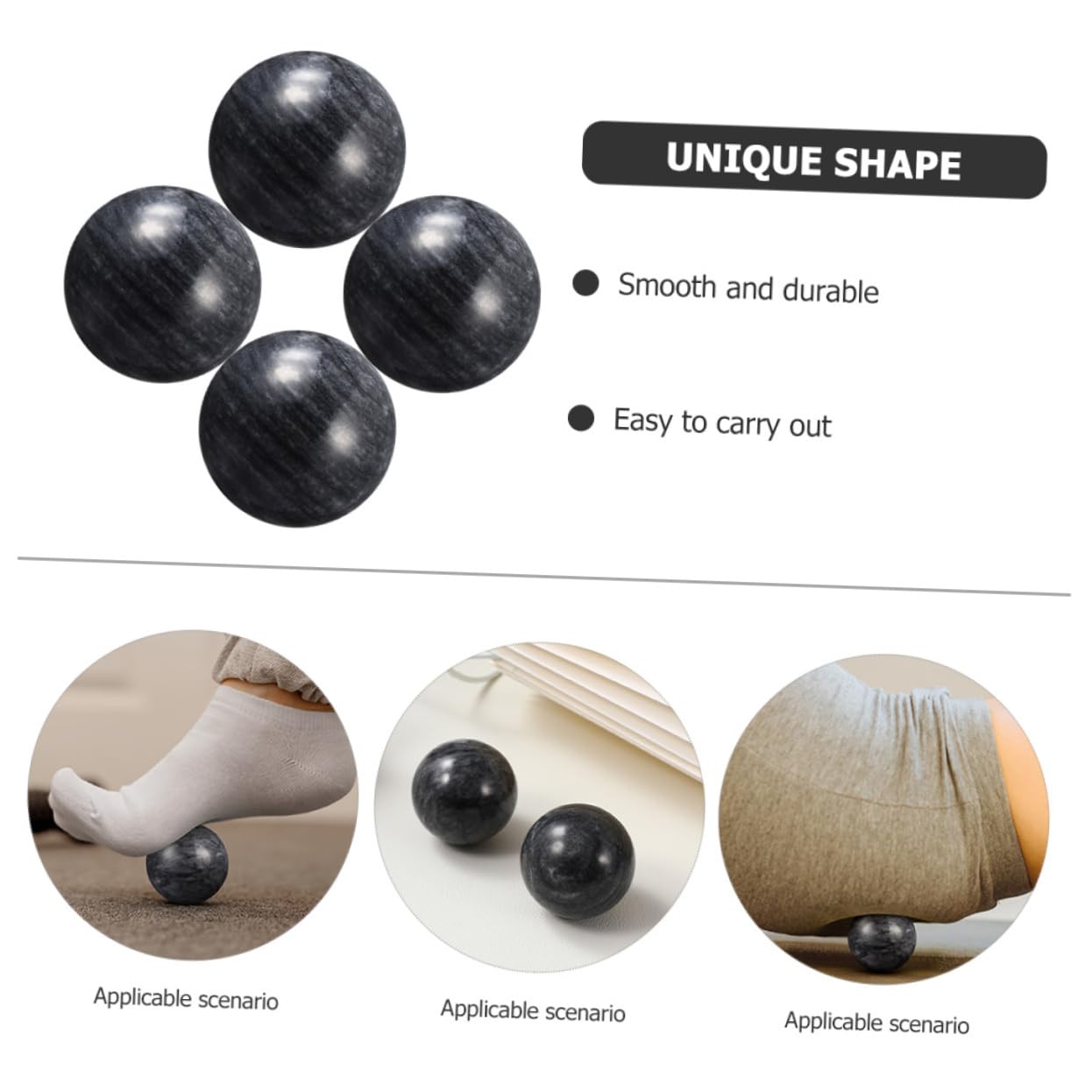 Healeved 4 Sätze Den Ball Drehen Bälle Für Yoga-bälle Doppelmassage Übungsbälle Wasserbälle Silberne Kugeln Erdnuss-massagerolle Sensorische Bälle Stein Black 4 Stücke * 4