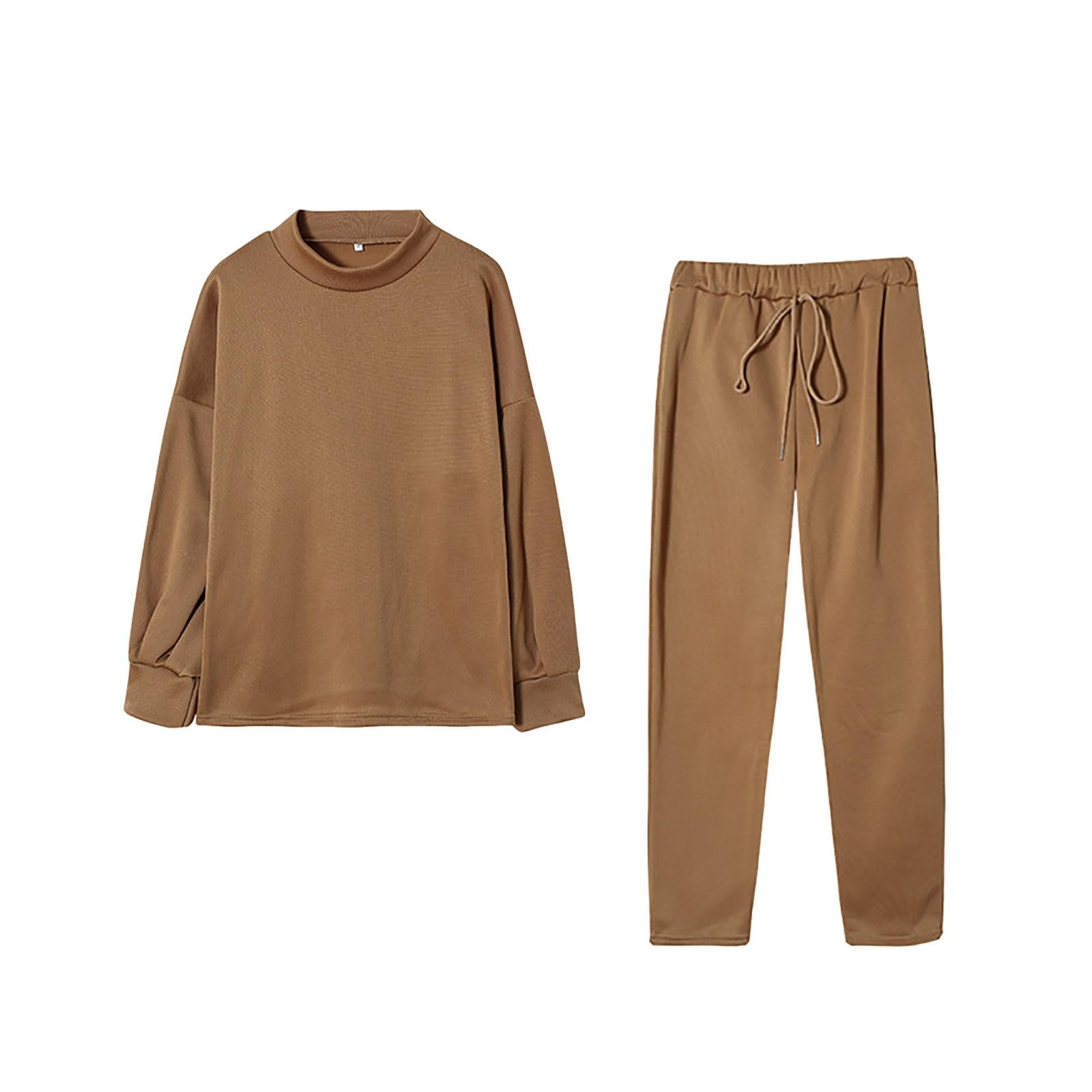 Womens Jogger Tracksuit Set Sweatpants Lounge Wear Woman Solid Lined Autumn And Winter Hooded Round Neck Insulation Long Sleeve Pullover Sweatshirt Hoodless Women's Wide-Leg Casual Suit Pants