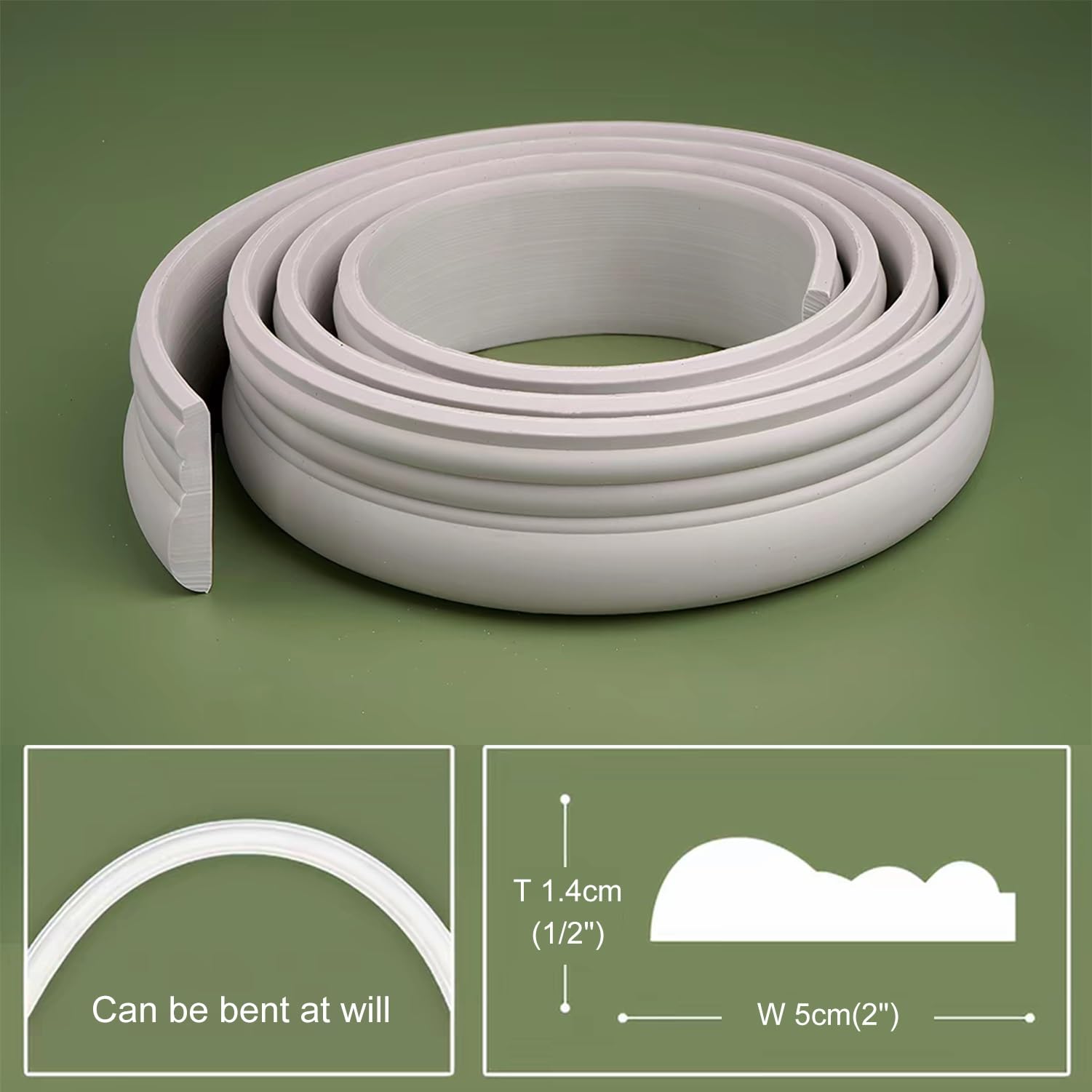Moldura en forma de arco 3D recortable para marcos de puerta 1-10m | Arco precurvado blanco de PVC pintable decorativo para paredes interiores(W 5cm(2"),L7m/23ft)
