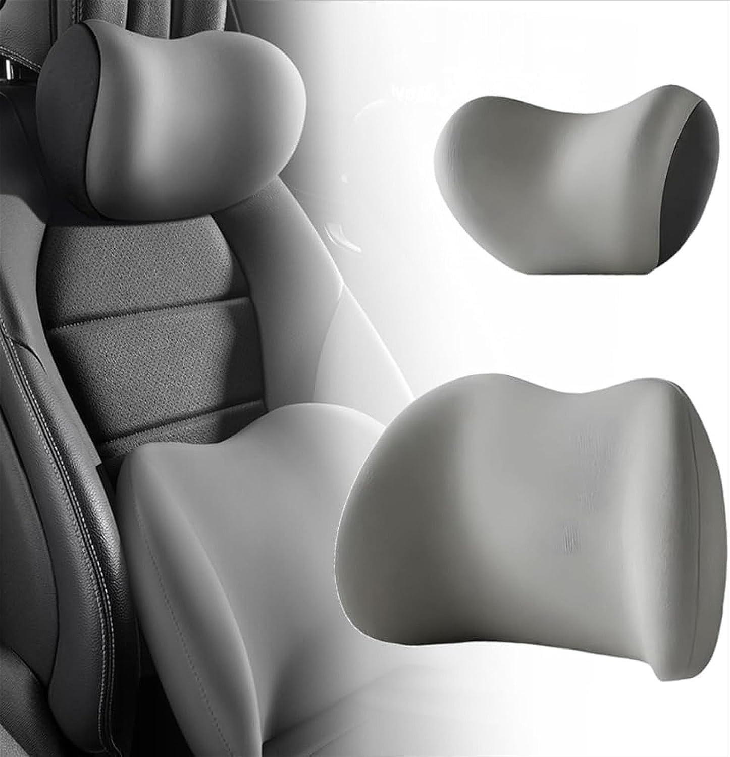 Cojín Reposacabezas Coche para Citroen AMI, Espuma Memoria Almohada para Cuello para Asiento del Coche, Cojín Lumbar,Grey-Headrest and Lumbar Cushion