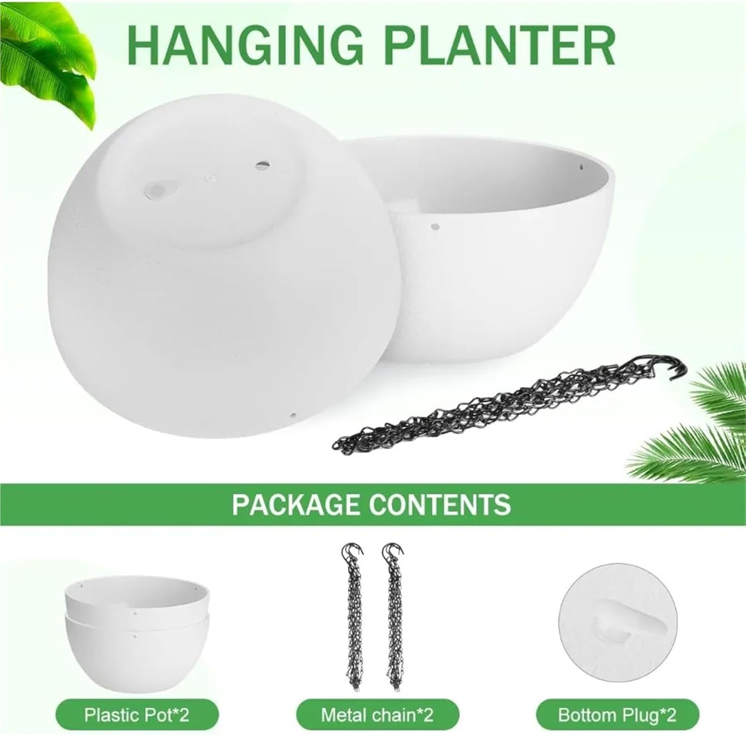 12 inch Hanging Planters for Indoor and Outdoor Plants 2 Pack Round Plastic Baskets with Drainage Holes and Chain Ideal for Planters