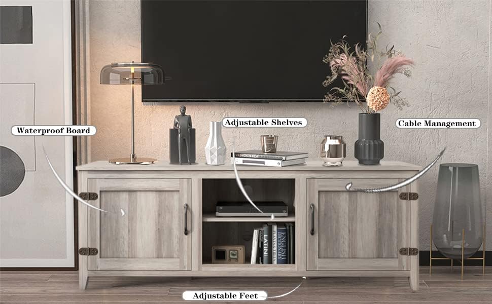 Miniatura 5 de WESOME Soporte de TV de 70 pulgadas, centro de entretenimiento largo para TV con armarios de almacenamiento y estantes ajustables, mesa consola de