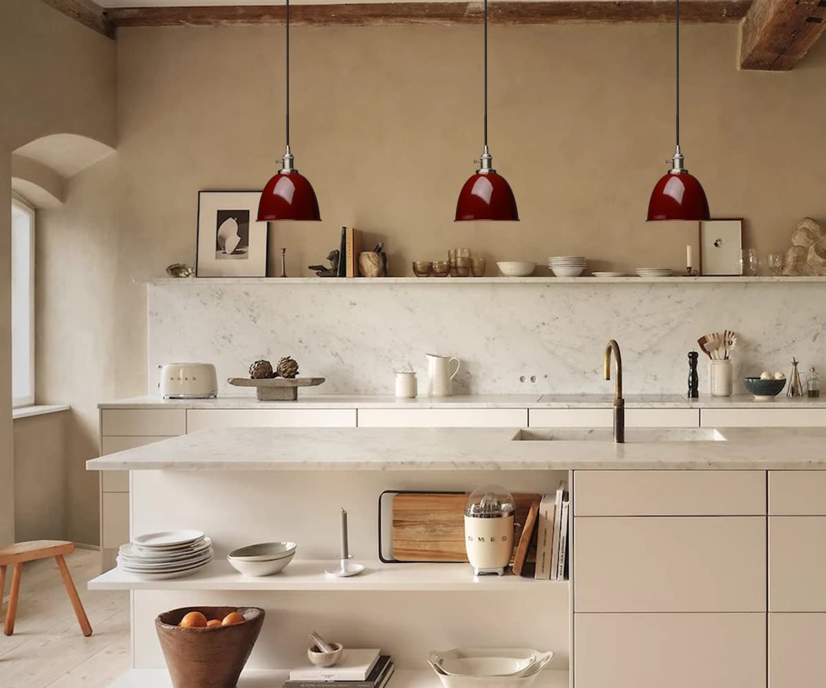 Phansthy Pendelleuchten Hängelampe Esstisch Vintage Rot Industrial Metall Lampenschirm Hängeleuchten, Küchenlampen Hängend Vintage, Hängelampe Esstisch, Pendellampe im Landstil (Rot)