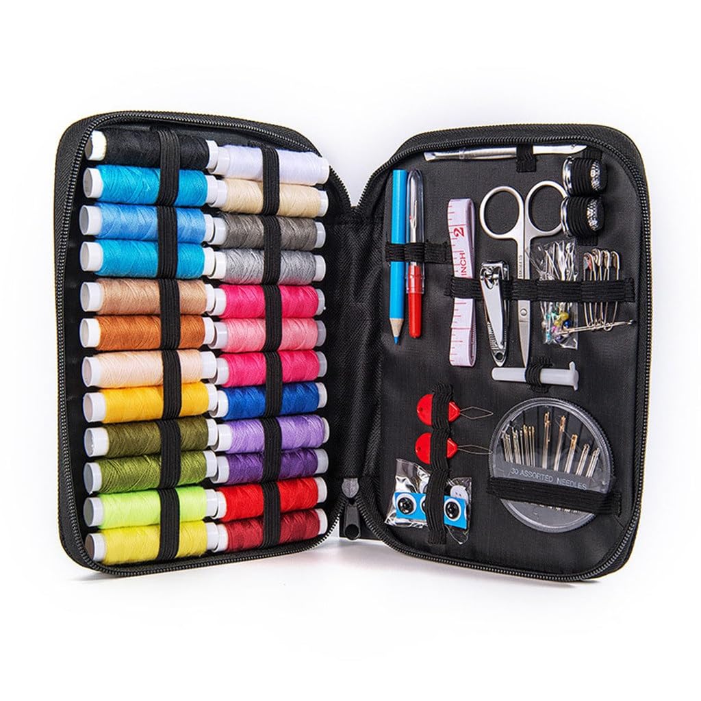 Caja de Costura con 24 Rollos de Hilo, Kit de Costura Multifuncional, Caja de Almacenamiento para Hilo de Coser
