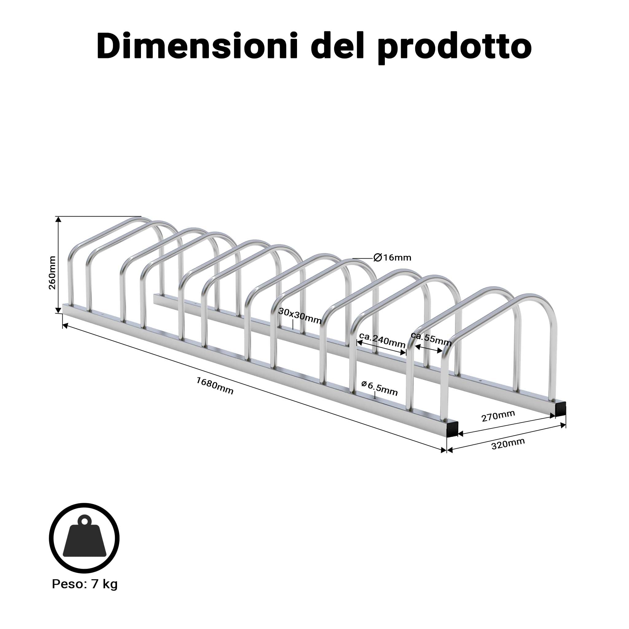 Rastrelliera per 6 biciclette Portabici in acciaio zincato per interno ed esterno Supporti