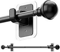 ENJOYBASICS No Drill Curtain Rod Adjustable 27-52 Inches Black - Renter Friendly Adhesive Brackets, 5/8" Diameter, 16 lbs Capacity