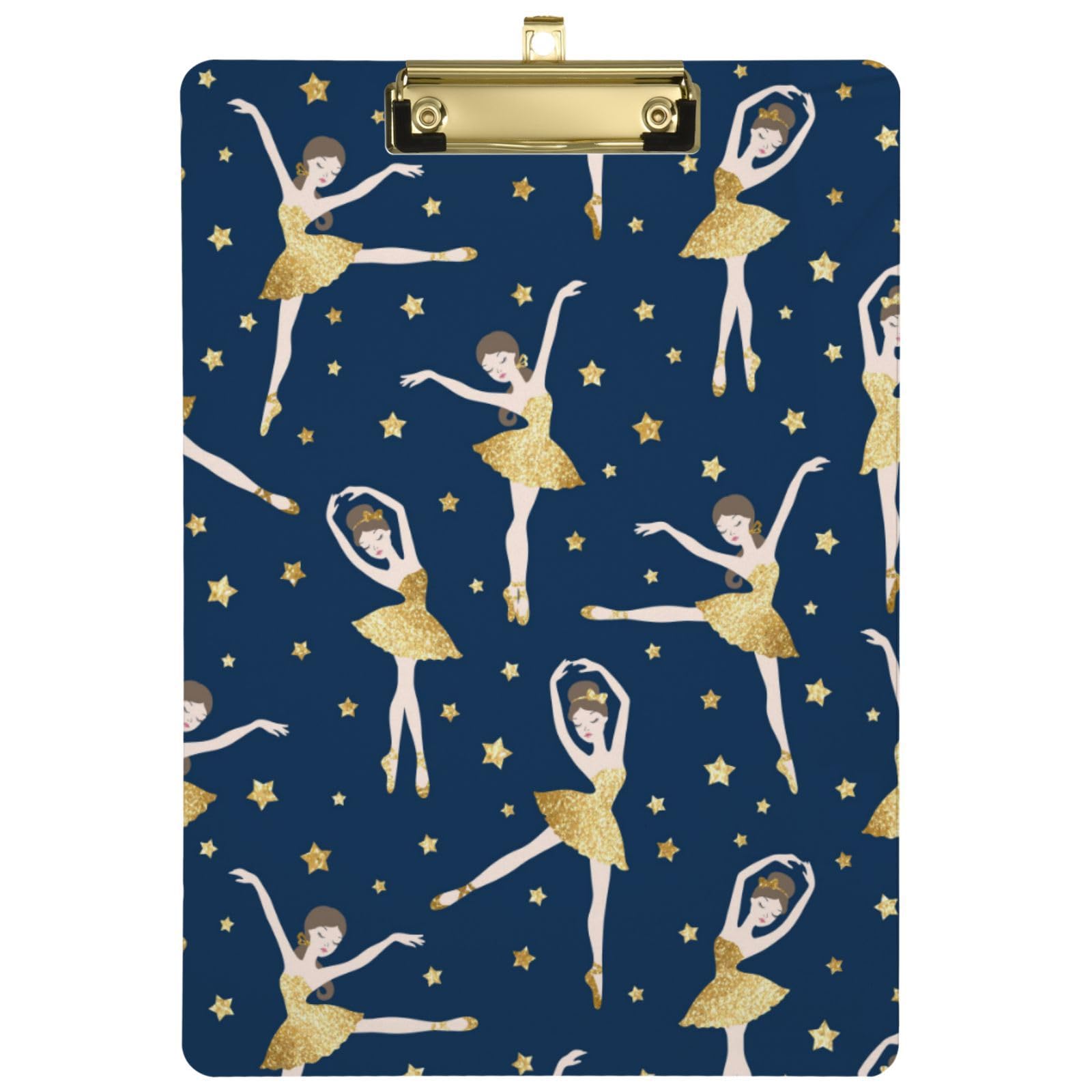 Ballet Dancer Clipboard,Fashion Design Letter Size Plastic Clipboards for Students Kids Women and Man,Gold Glitter Stars Acrylic Clip Board A4