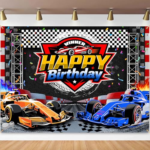 Fondo de cumpleaños coche de carreras 7x5 pies miniatura 1