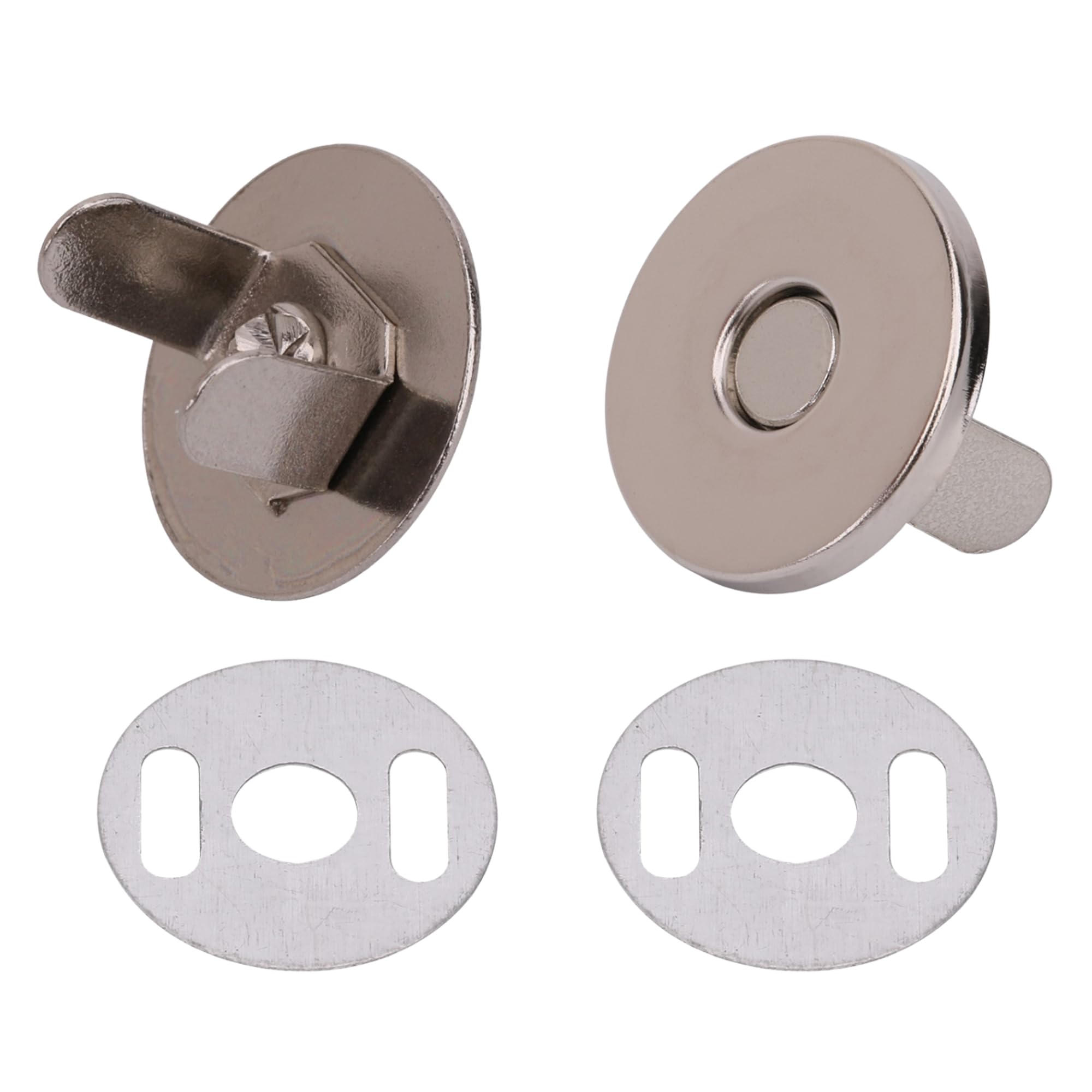 Trimming Shop 18mm Silver Magnetic Press Stud Clasps for Leather Craft, Lightweight Snap Fasteners for DIY Projects, Purses, Bags & Crafts with Two Metal Backing Washers, Pack of 10