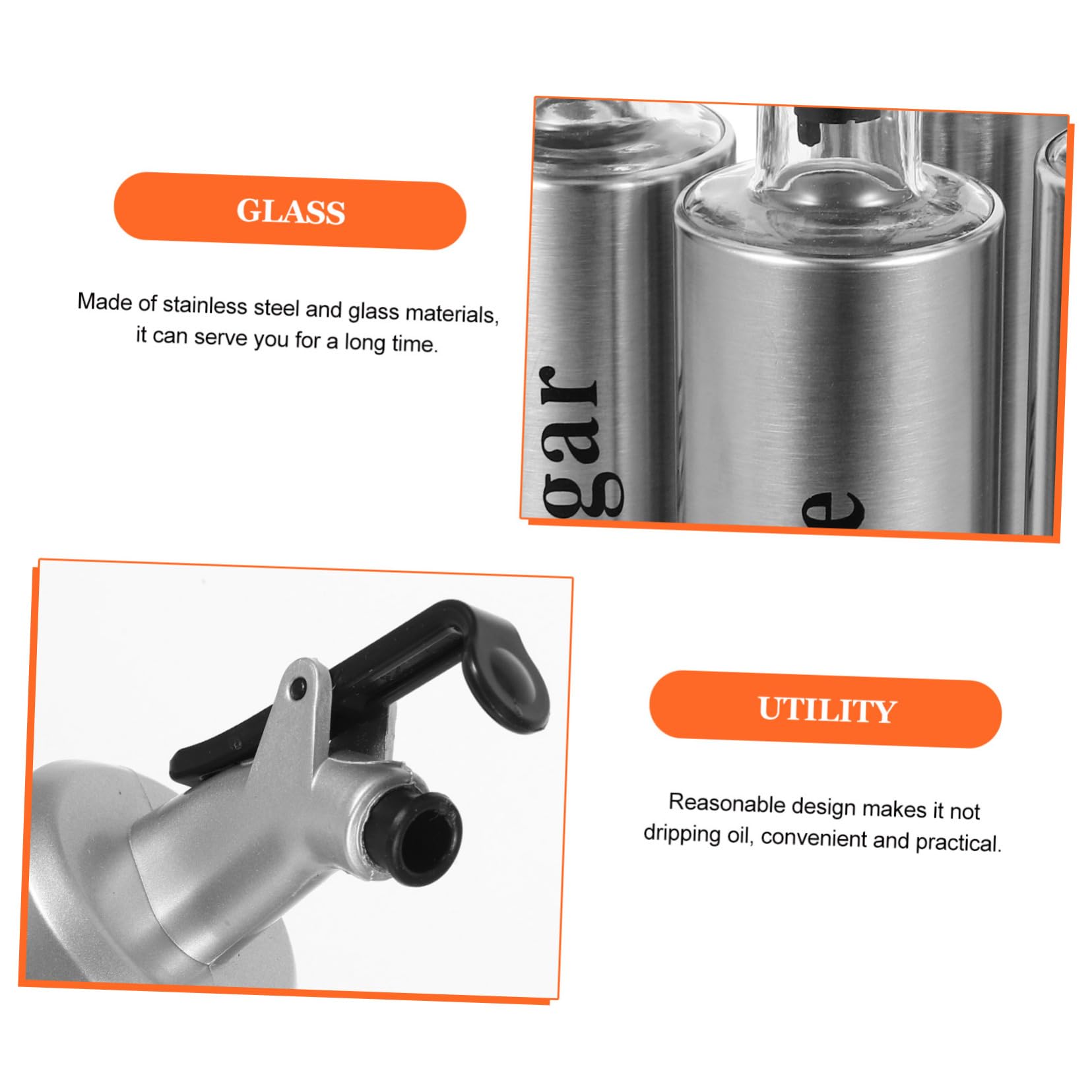 Dispensadoras de Aceite y Vinagre de Vidrio y Acero Inoxidable Juego de 4 Botellas Diseño Antigoteo Elegante 300ml para Restaurantes y Cocina