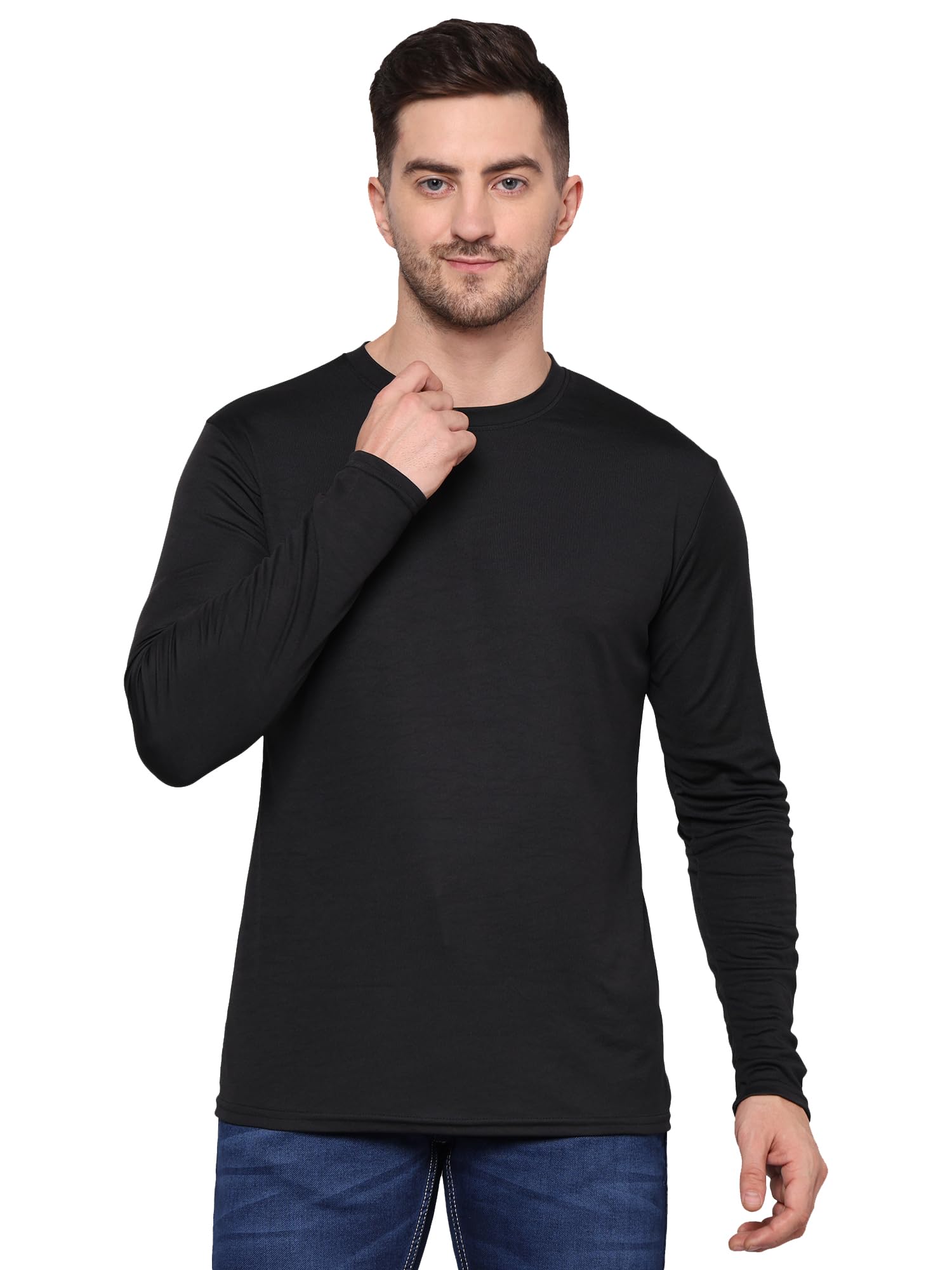 TQHMen's Solid Full Sleeve Slim Fit Polyester T-Shirt