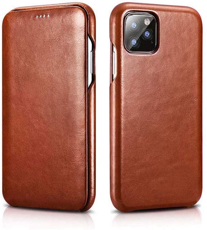 Étui de téléphone à rabat en cuir brun pour iPhone 12 Pro Max 6,7" antichoc
