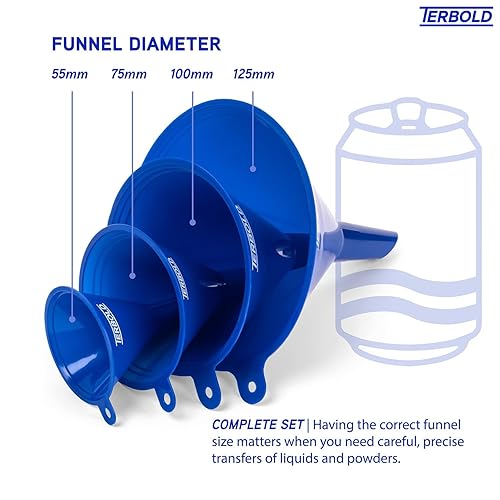 Miniatura 4 de Juego de 4 embudos de plástico sin BPA para cocinar en cocina, aceite de automóvil, hogar o uso en laboratorio (azul)