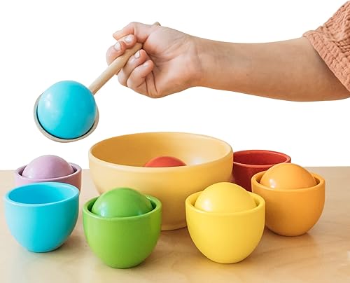 Montessori - Bola clasificadora grande de colores arcoíris en taza, juguete a juego de colores preescolares, actividad de transferencia de motor