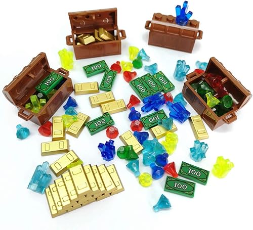 ZHX Treasure Accessories - Cofre de joyas, gemas de diamantes, lingotes de oro, cristales, billetes de dólares de $100 dólares, juguete pirata, disponible en Yaxa Guatemala