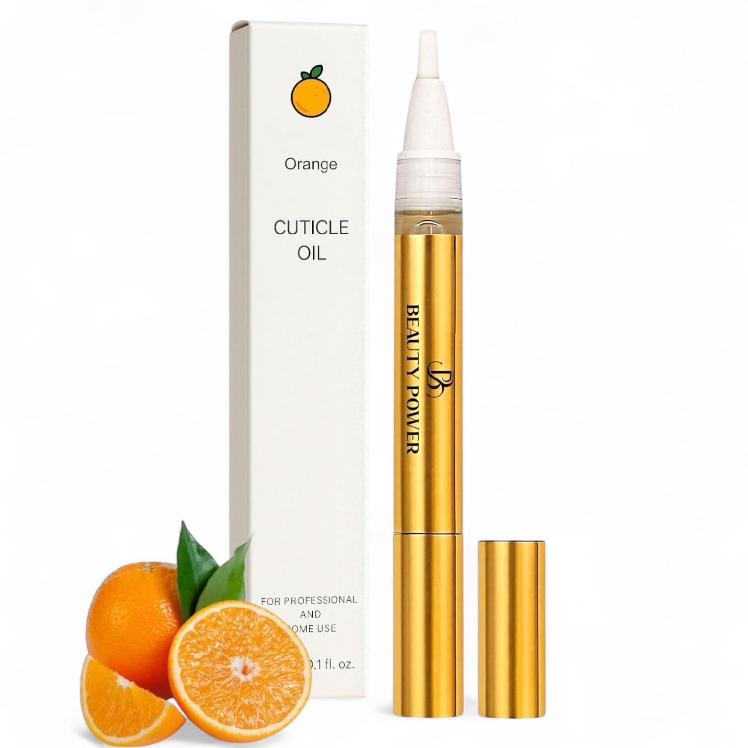 Beauty Power Nail Oil Cuticle Pen - Orange - Nail Strengthener & Growth Serum with Vitamin A, D, E, B5, Grapeseed & Natural Oils - Repair for Brittle, Peeling, Thin Nails - Twist Brush Pen