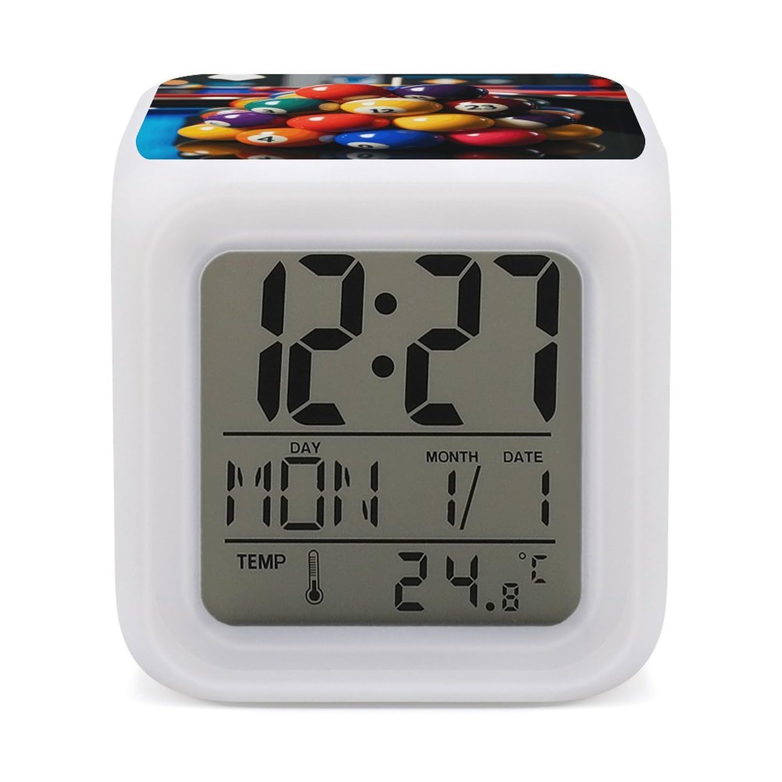 Reloj despertador de billar digital con luces LED y alarma para dormitorio