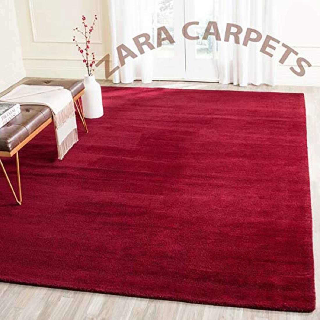 ZARACARPETS Solid Plain Exported Quality Hand Made Carpets and Rug Size 5 Feet by 8 Feet (5x8 feet) Blood Red