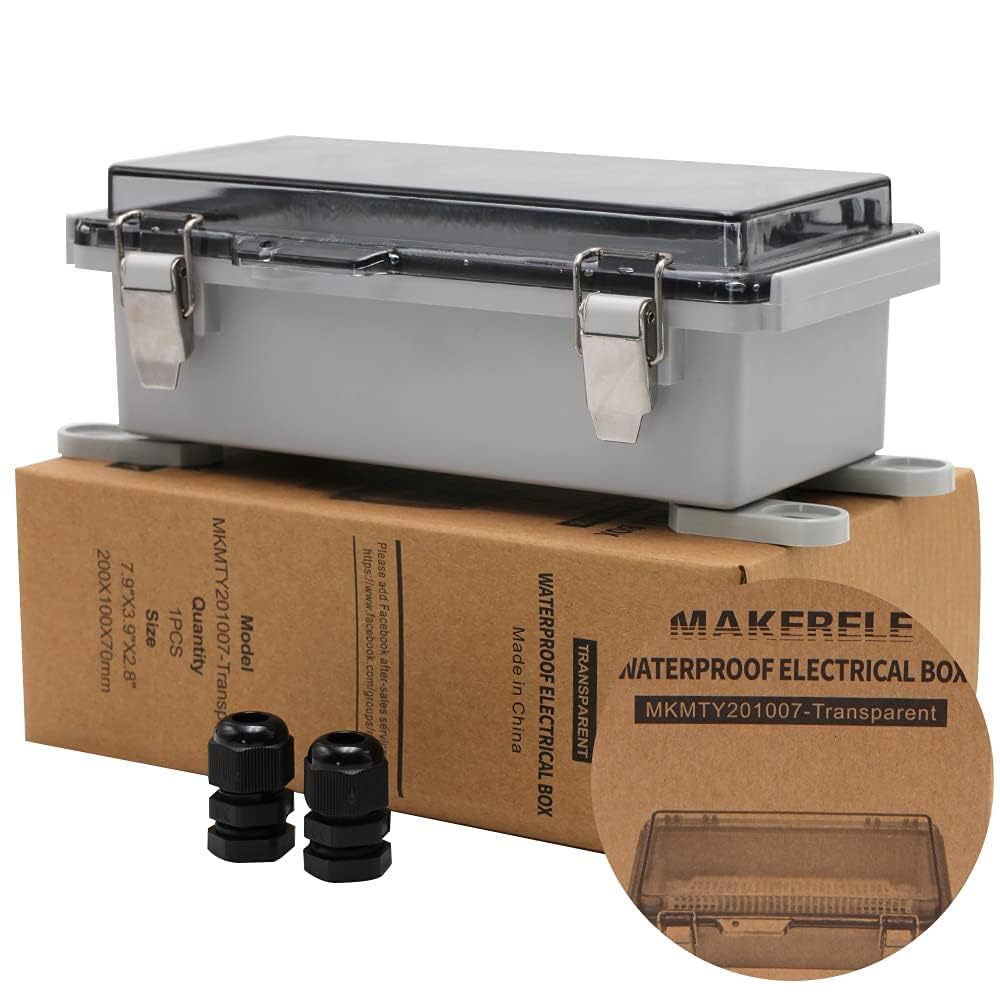 MAKERELE Small Outdoor Junction Box Waterproof Electrical IP67 Plastic Enclosure for Electrical Project with Transparent Cover Outside Size 7.9×3.9×2.8 inch(200×100×70mm)