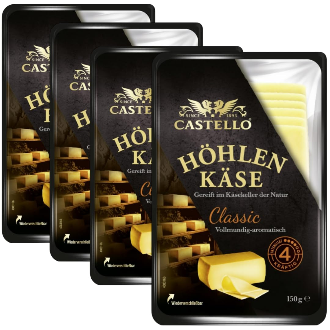 Casstelloo Käse Höhlenkäse Classic Scheibenkäse Käse 150 Gramm, 4er