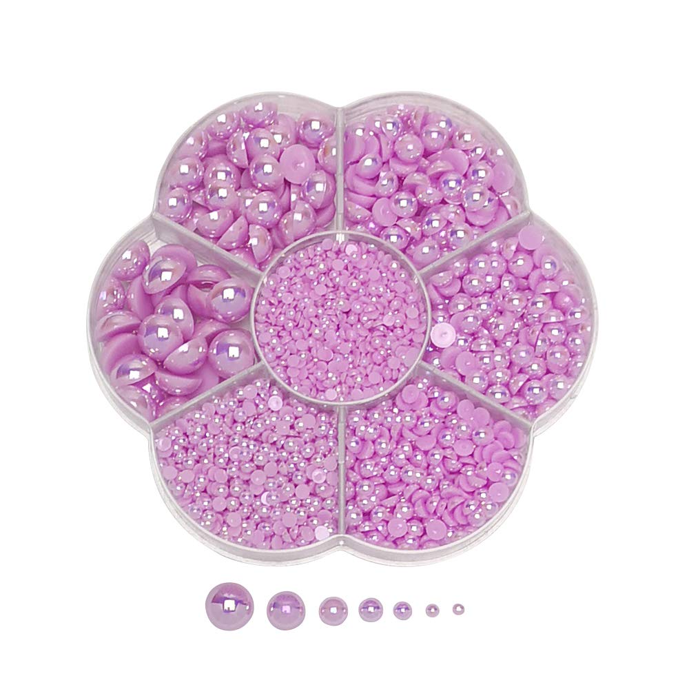 Chenkou Craft 3000PCS 1 Box Purple Round Flatback Half Pearls Bead Loose Beads Gem (Purple Half Ball)