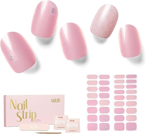 NAILOG Tiras de uñas de gel semicuradas, 34 piezas, compra 2 y obtén 1 lámpara UV, calcomanías de uñas de gel de calidad de salón, envolturas de