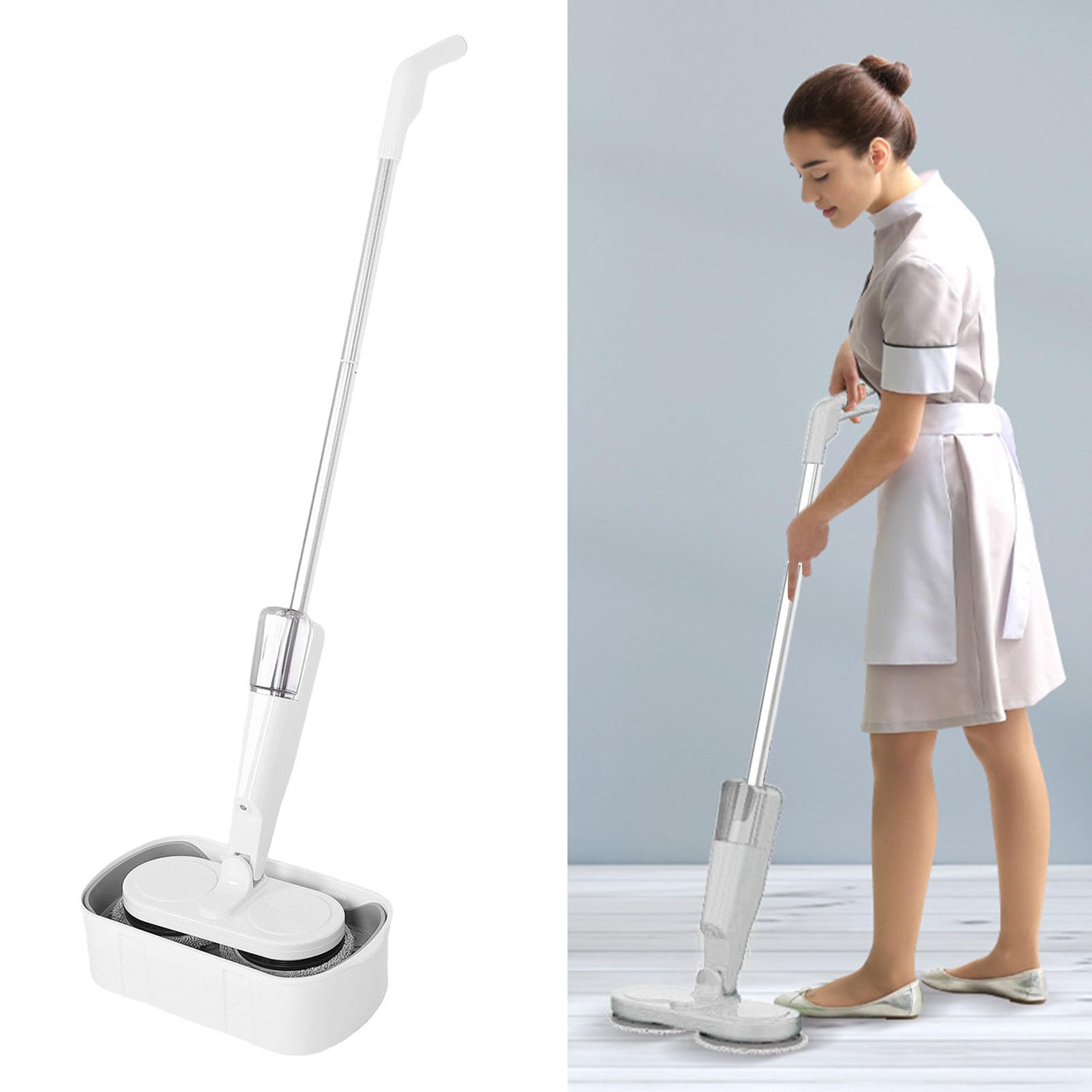 Mopa eléctrica inalámbrica potente con depósito de agua grande para limpieza en seco y húmedo, color blanco